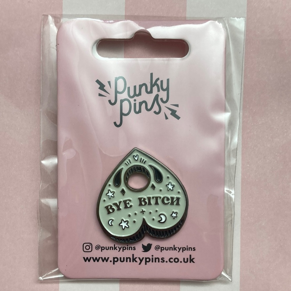 Punky Pins Heart Planchette Enamel Pin Bye B